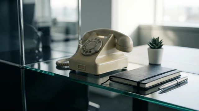 Téléphone ancien dans un décor de bureau : illustration éditoriale.