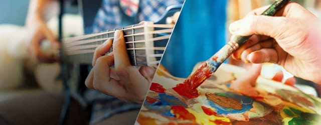 Montage de pratiques musicales et de peinture publié par Cultura