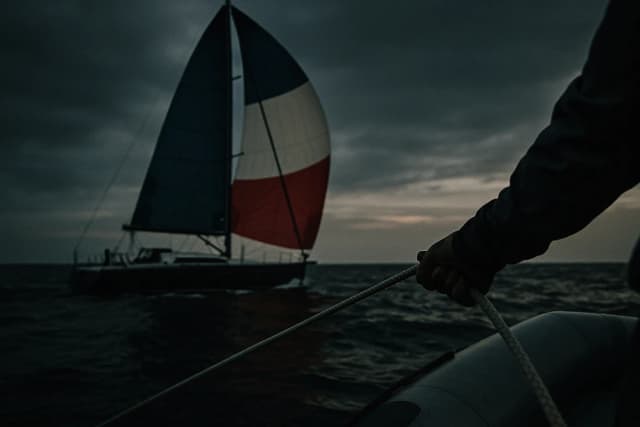 Voilier de course et cordage tenu depuis un bateau voisin : illustration symbolique, sans valeur documentaire sur les accords de Mistral AI.