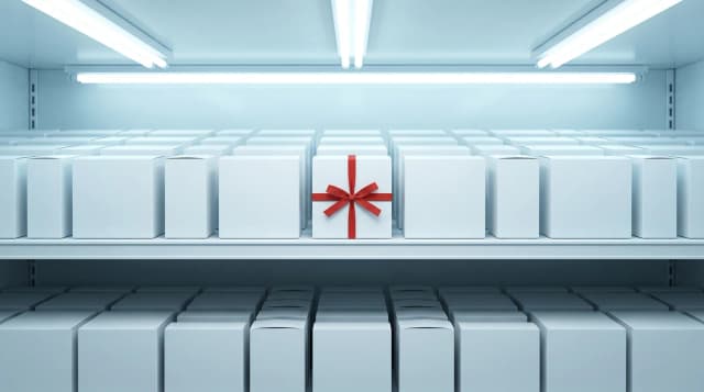 Illustration imaginaire d’une étagère de pharmacie avec une boîte signalée en rouge