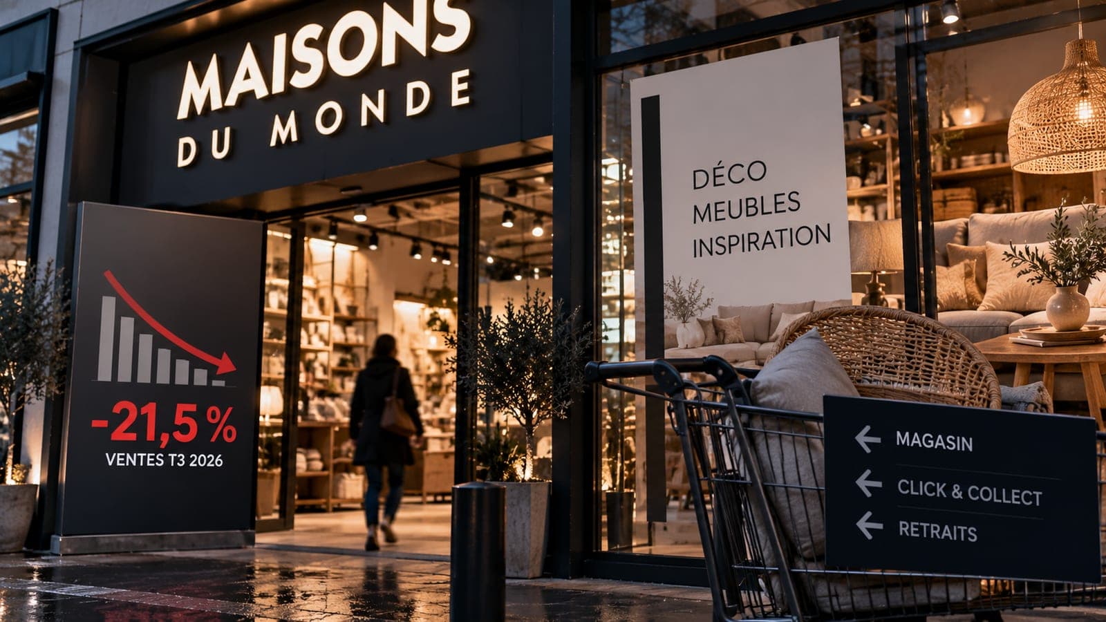 Entrée d'un magasin Maisons du Monde le soir