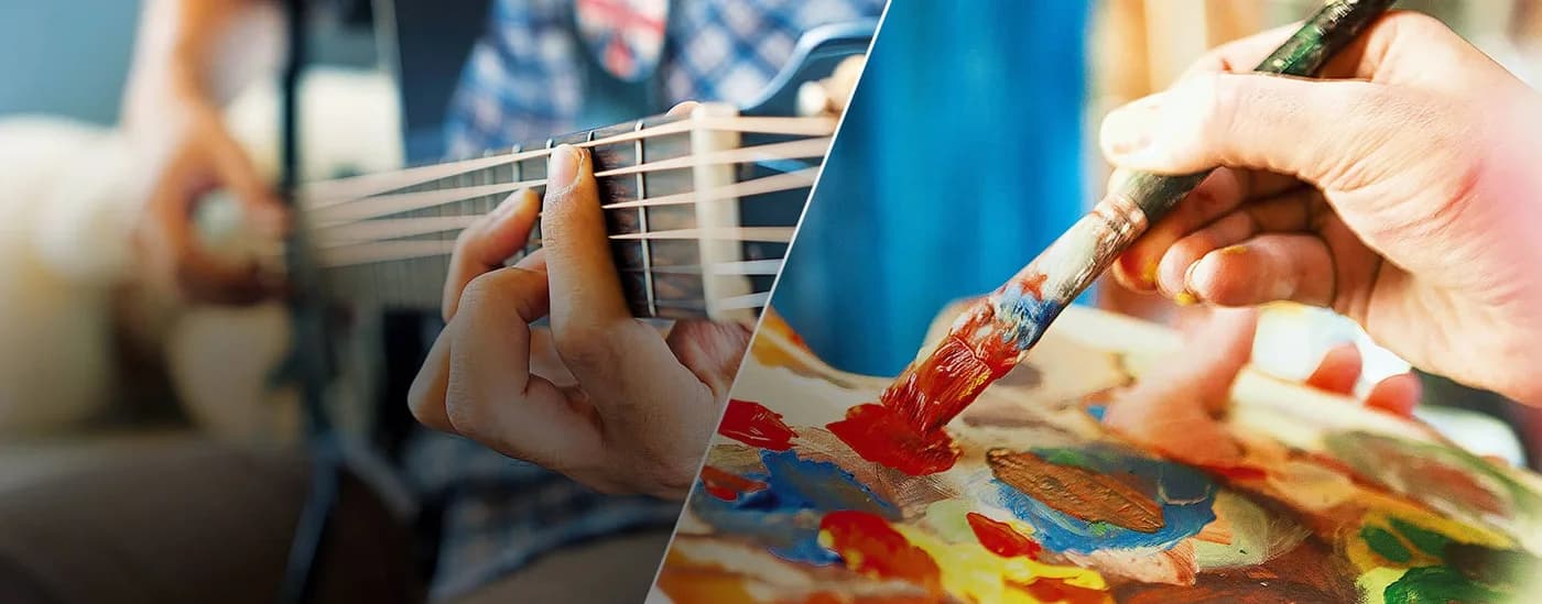 Montage de pratiques musicales et de peinture publié par Cultura