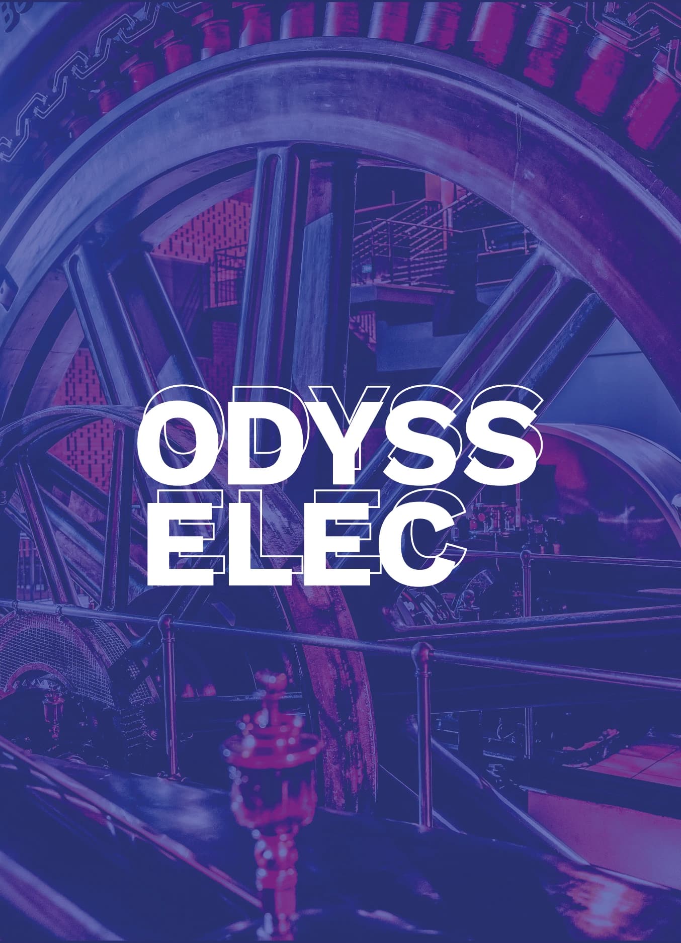 EDF Odyssélec : visuel bleu et violet, photographie industrielle et composition typographique