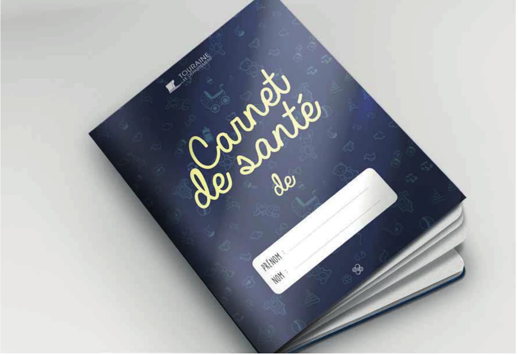 Carnet de santé : couverture bleue et titre manuscrit