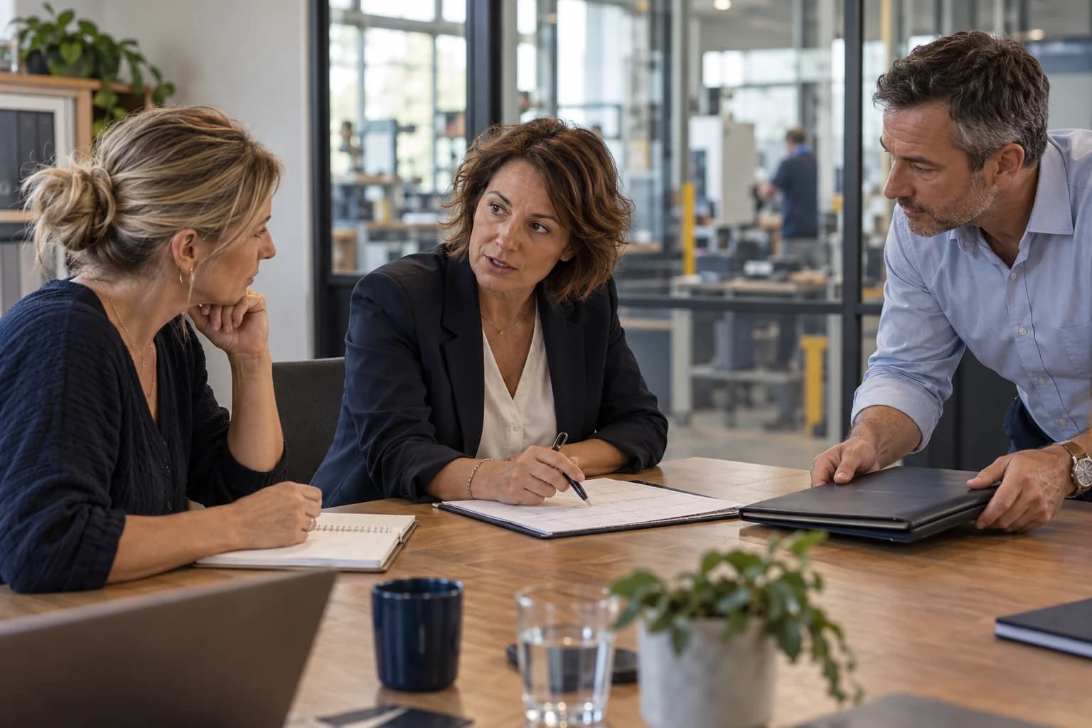 Une direction de PME examine les priorités avec ses collaborateurs autour d’une table de travail.
